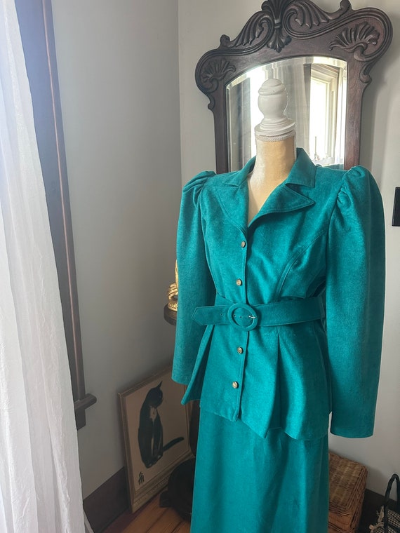 80s Teal Green Business Suit, 1980s Sabino Micros… - image 7