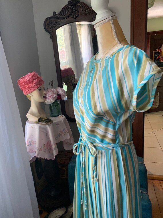 60s Blue Stripe Dress, 50s Blue Stripe Dress, Vin… - image 7