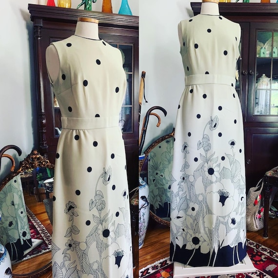 70s Poppy Print Polka Dot Maxi Dress, Boho Vintag… - image 1