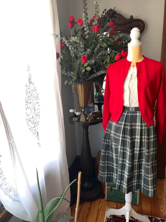 50s Plaid Skirt, Vintage Wool Skirt, Plaid Wool Sk