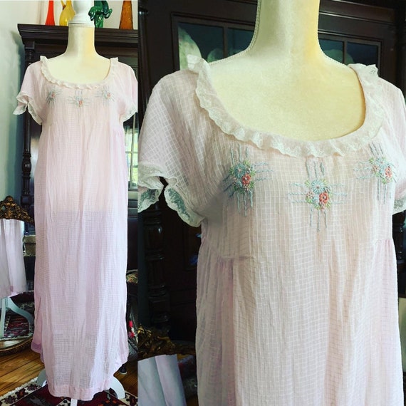 Edwardian Blush Pink Nightgown, Antique Cotton Nig