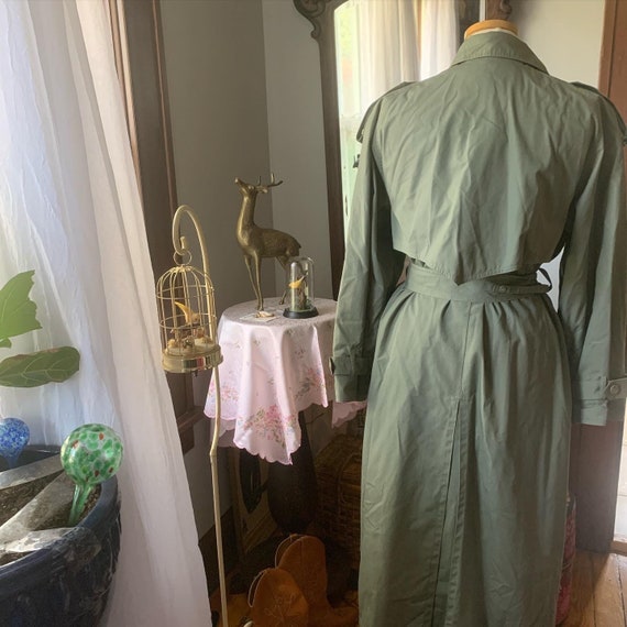 80s Green Khaki Trench Coat, 90s Full Length Tren… - image 3