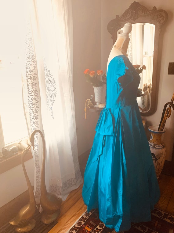 50s Blue Dress, Teal Blue 50s Dress, Size Large 5… - image 8