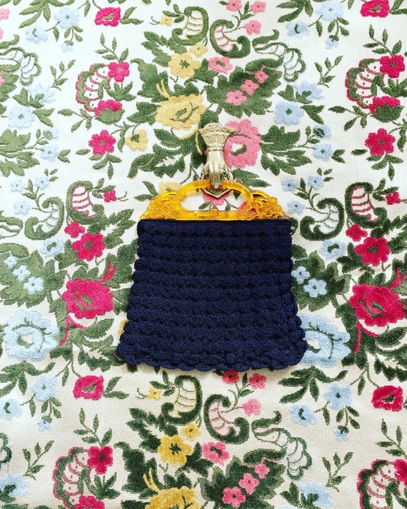 40s Blue Lucite Handle Purse, 40s Crochet Handbag… - image 7
