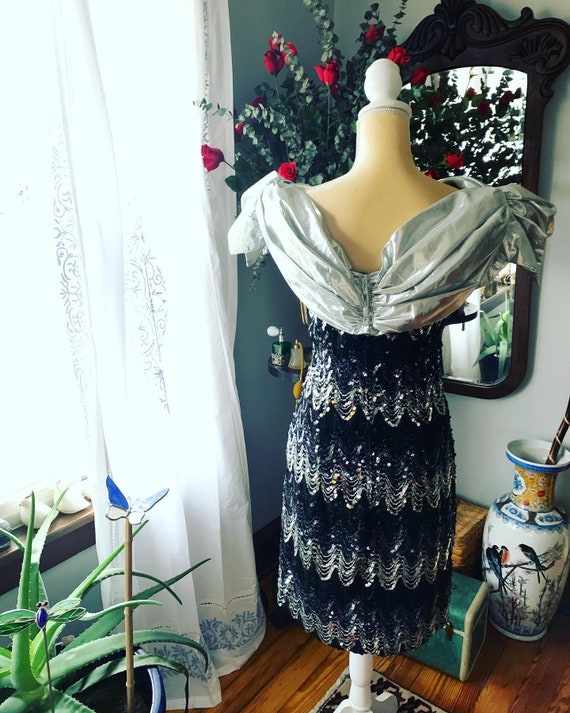 80s Sequined Dress, Vintage Sequin Dress, Silver … - image 5