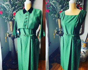 40s Green Dress, R&K Original Dress, Vintage Green Wiggle Dress, 50s Green Dress