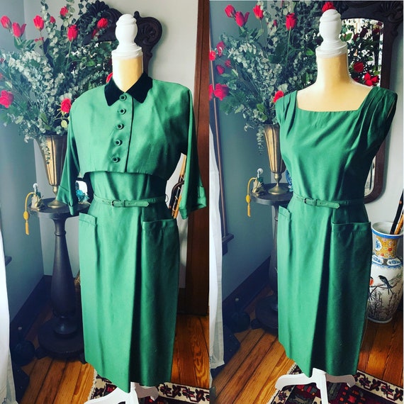 40s Green Dress, R&K Original Dress, Vintage Gree… - image 1