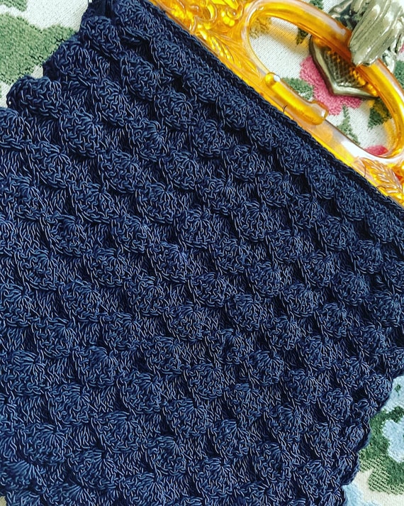 40s Blue Lucite Handle Purse, 40s Crochet Handbag… - image 5