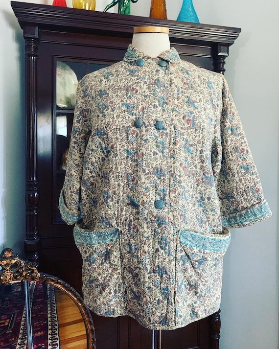 50s Quilted Loungees House Jacket, Vintage Loungee