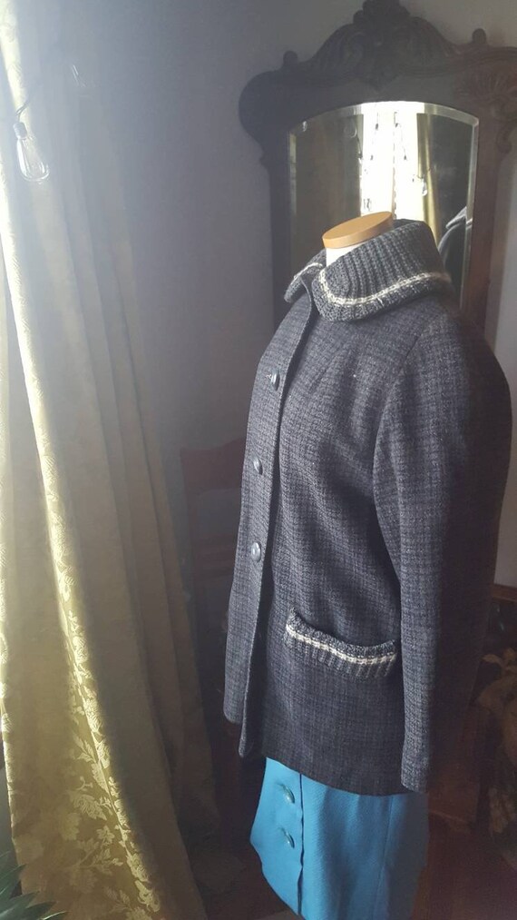 50s Grey Wool Plaid Coat, 1950s Grey Wool Coat, 4… - image 9