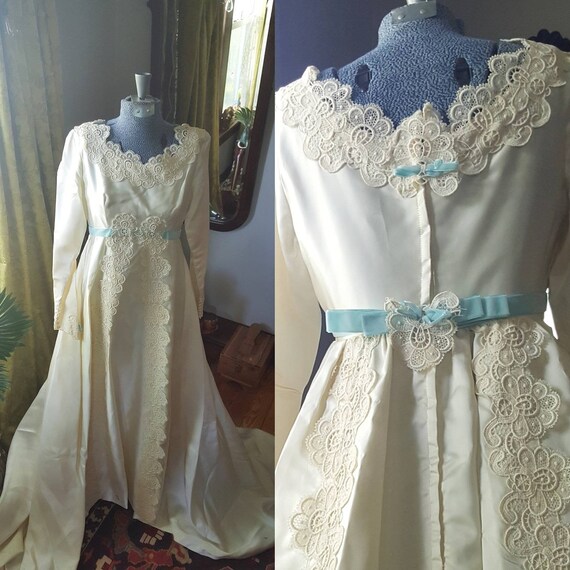 60s Does 40s Satin Wedding Gown, Vintage Ecrue Wed