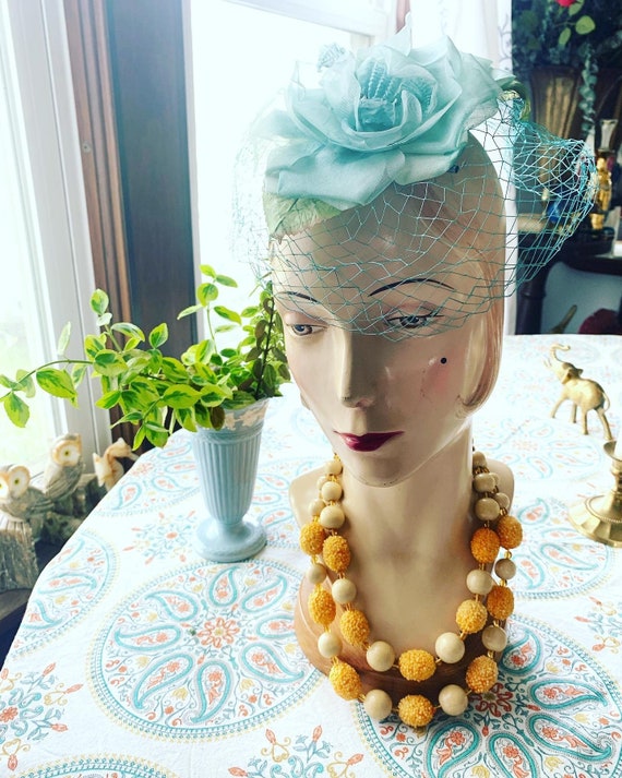 50s Blue Rose Fascinator, 50s Rose Mini Hat, 50s F