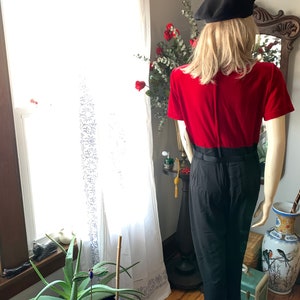 90s Red Velvet Jumpsuit, 90s Asian Inspired Romper, Vintage 40s Style Winter Pants, Size Medium Jumpsuit, Tet Pants, Black Pants, High Waist image 4