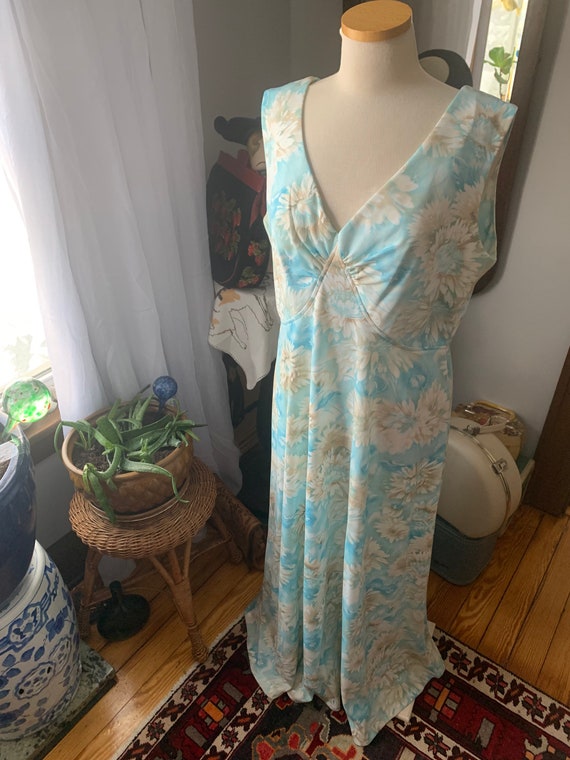 1970s Blue XL Dress, 70s Blue Plus Size Maxi Dres… - image 10