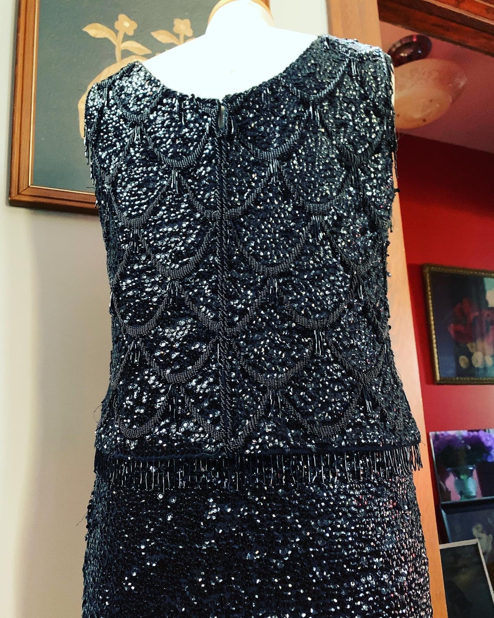 Vintage Sequined Knit Dress Hand Beaded Knit Dress Hand Etsy