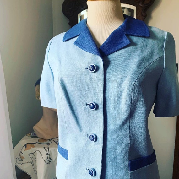 1950s Blue Linen Dress Suit, 50s Irish Linen Suit… - image 10