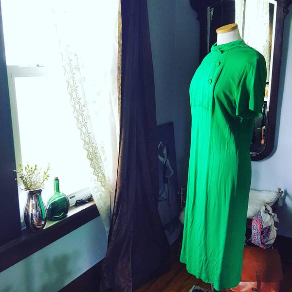 50s 50's Curvy Vollup Vintage Wiggle Kelly Green 1950s Dress Large Plus Early 60s 60's Shift