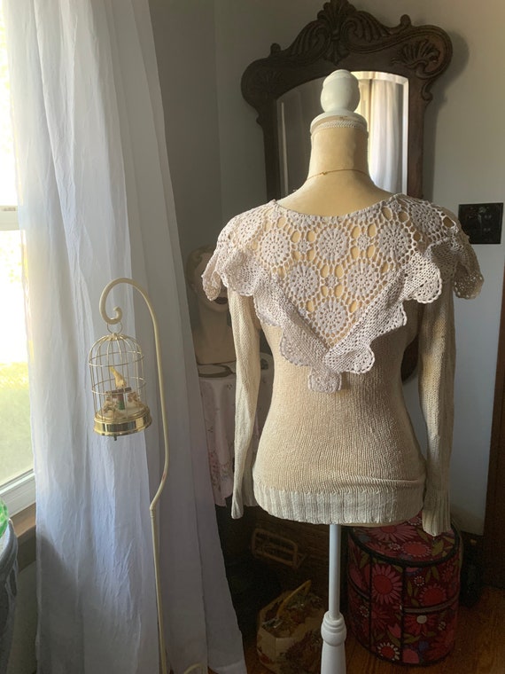 Vintage Cottagecore Sweater, Ivory Crochet Sweate… - image 7
