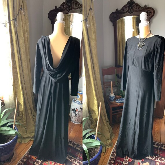 Vintage Low Back Dress, Black Evening Dress, 60s D