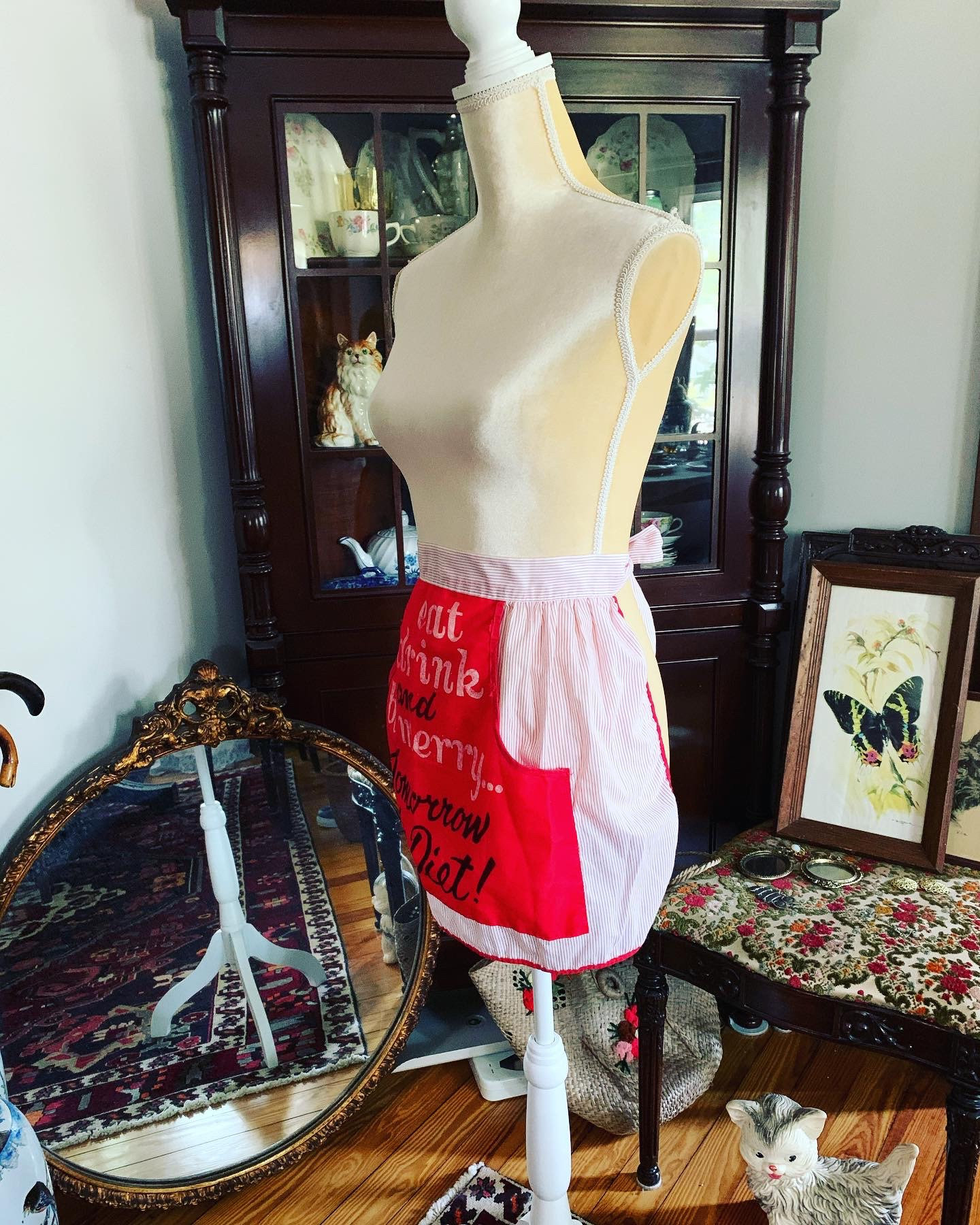 50s Eat Drink Be Merry Apron, 50s Proverbial Saying Apron, Vintage