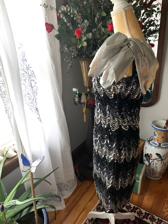 80s Sequined Dress, Vintage Sequin Dress, Silver … - image 10