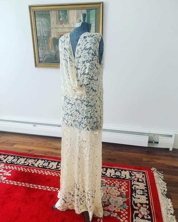 1930s Ivory Lace Wedding Dress, 1920s Ecru Silk L… - image 7