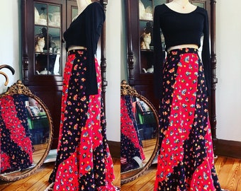 70s Boho Maxi Skirt, Boho Skirt, Vintage Handkerchief Floral Skirt, 70s Flower Skirt, Vintage Skirt, Boho Skirt, Size Small Skirt, 60s Skirt