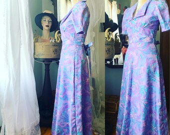 70s Purple Psychedelic Dress, Vintage Purple Spring Dress, Vintage 70s Purple Maxi Dress, Size Small Vintage Dress, Short Sleeved Dress