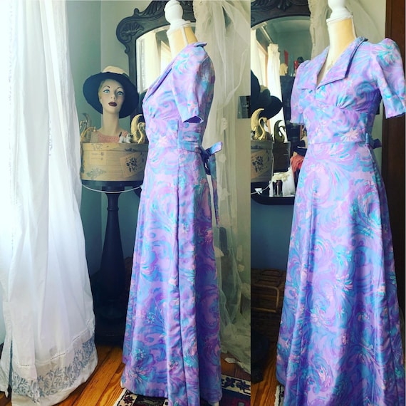 70s Purple Psychedelic Dress, Vintage Purple Sprin