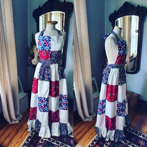 Vintage Patchwork Apron, Full Length Apron, Patchwork Quilt Apron, Vintage Americana Apron, Farmhouse Apron, Cottagecore Apron, Apron Dress