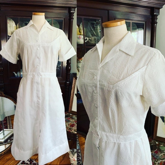 Vintage 50s Nurse Uniform Dress, Vintage Poly Napk