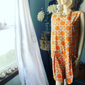 Vintage Orange Romper Shorts, 60s Orange Skorts, 60s Orange Lattice Print Dress, Size Large Romper, 60s Jumpsuit, Summer Dress image 3