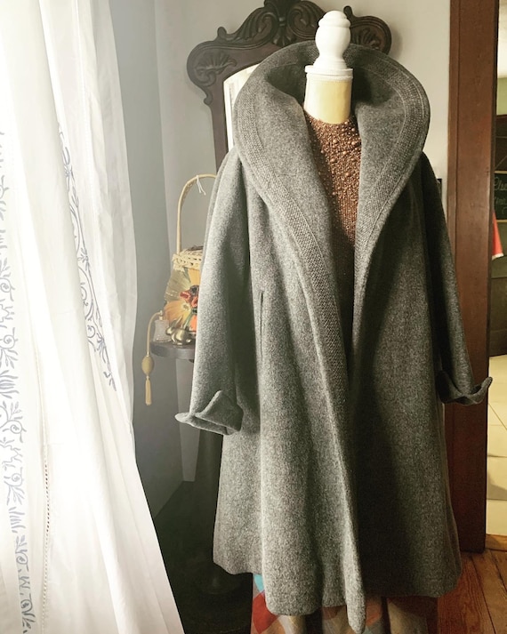 40s Grey Coat, 40s Grey Wool Coat, 40s Grey Cocoon