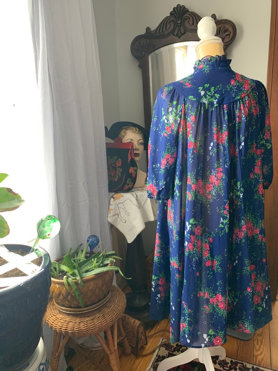 Vintage Blue Tent Dress, 1970s Blue Floral Dress,… - image 8