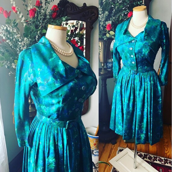50s Raw Silk Dress, Voluptuous Vintage Dress, Size