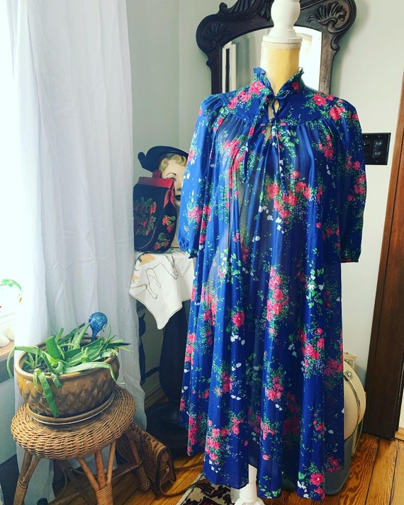 Vintage Blue Tent Dress, 1970s Blue Floral Dress,… - image 10