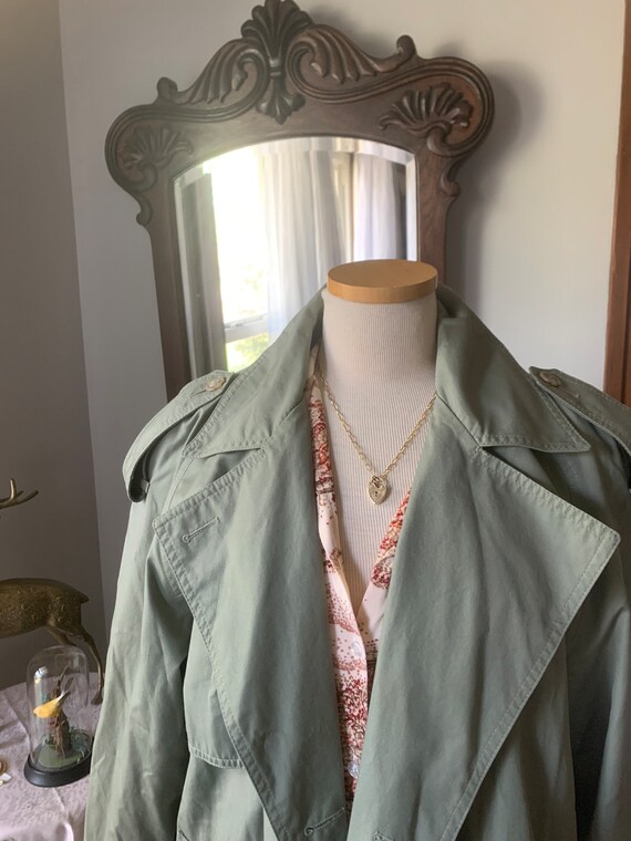 80s Green Khaki Trench Coat, 90s Full Length Tren… - image 8