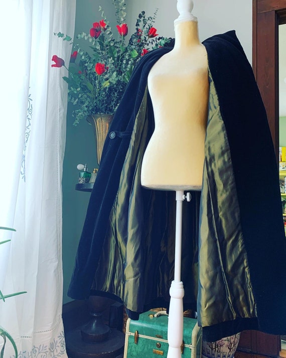 40s Velvet Swing Coat, 40s Black Velour Coat, 40s