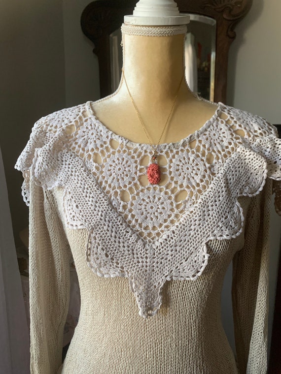 Vintage Cottagecore Sweater, Ivory Crochet Sweate… - image 9