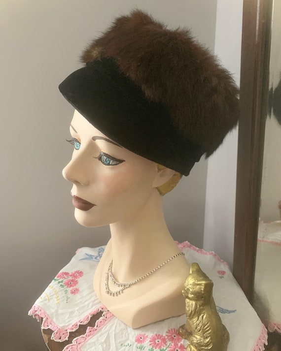 1950s Mink Fur Hat, 60s Mink Fur Hat, Vintage Bla… - image 7