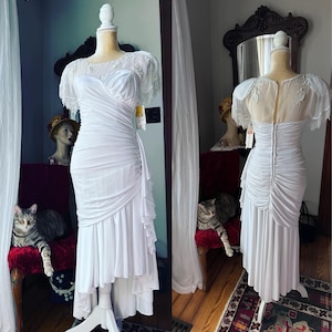 1990s White Wedding Dress, 90s Does 20s White Dress, Flapper Style White Dress, Vintage White Dress, 80s Wedding Dress, Size 6 Dress, Bridal