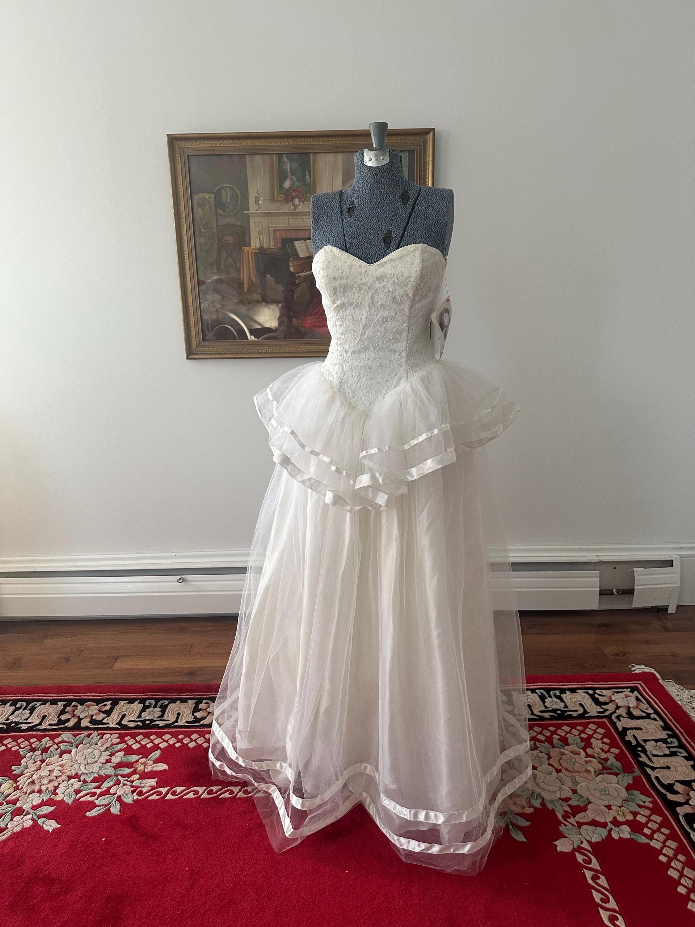Suknia ślubna Vintage Jessica McClintock, Suknia ślubna Gunne Sax, Tutu baleriny, Suknia ślubna w rozmiarze małym, Suknia ślubna bez ramiączek, Lata 90.