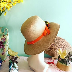 50s cappello di paglia, 40s cappello di paglia, cappello di paglia vegetale, cappello di Panama, Columbia Hat, cappello di paglia dell'annata, Therese Ahrens Hat, cappello estivo tesa larga immagine 3