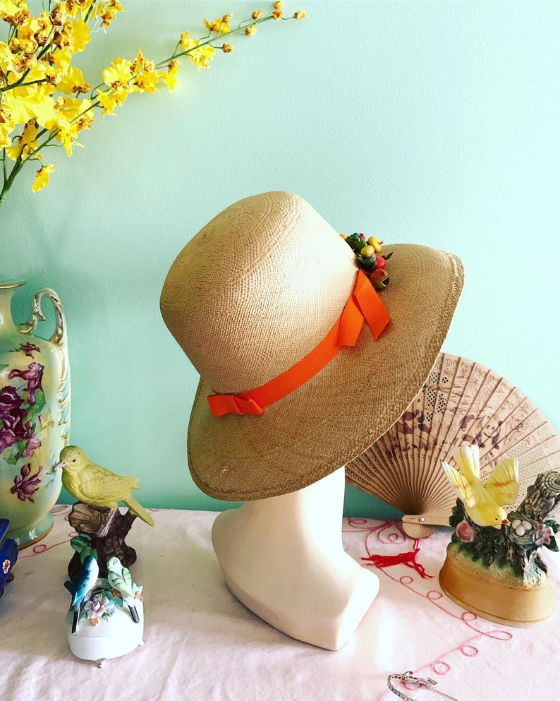 50s Straw Hat, 40s Straw Hat, Vegetable Straw Hat, Panama Hat, Columbia Hat, Vintage Straw Hat, Therese Ahrens Hat, Wide Brim Summer Hat image 3