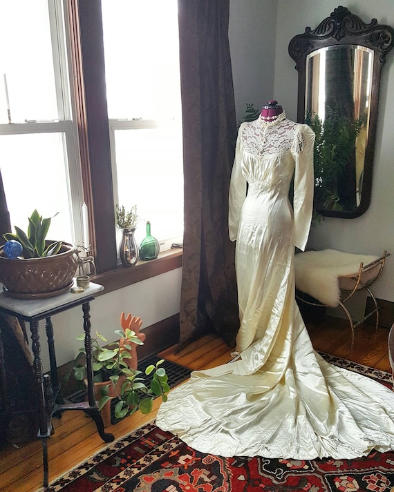 1930s Liquid Satin Dress, 40s Liquid Satin Dress,