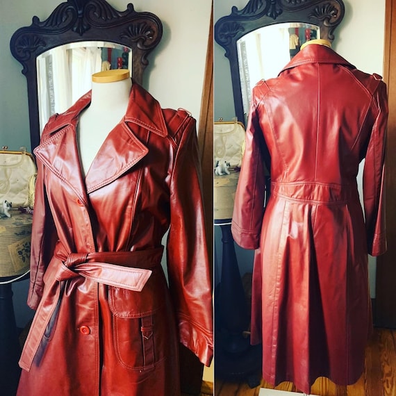 70s Brick Red Leather Jacket, Size Medium Red Leat