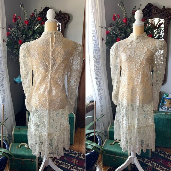 80s Lace Bridal Dress, 80s Does Victorian Wedding