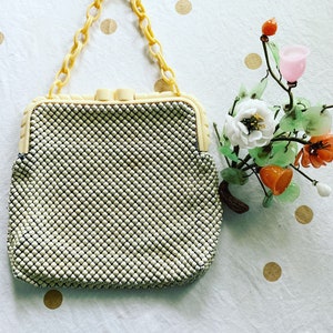 Vintage 40s Alumesh Handbag, Celluloid Link Handle, Vintage Aluminum Metal Purse, Whiting & Davis Handbag, Vintage Purse, 40s White Purse