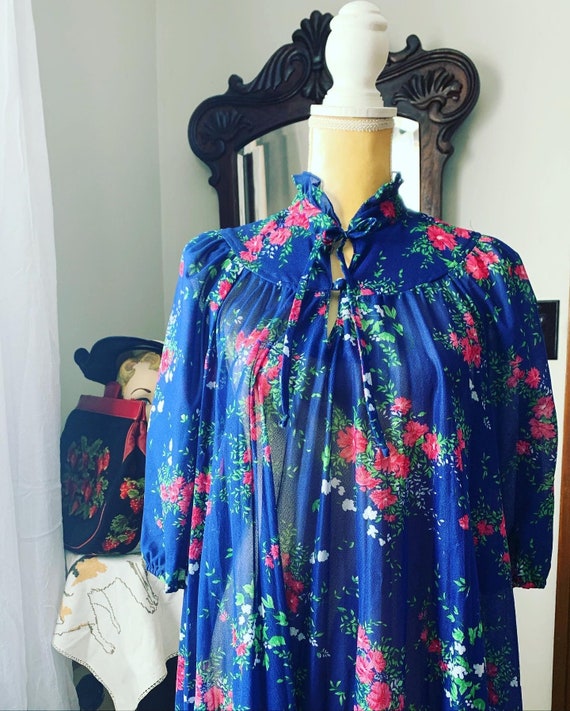 Vintage Blue Tent Dress, 1970s Blue Floral Dress,… - image 2