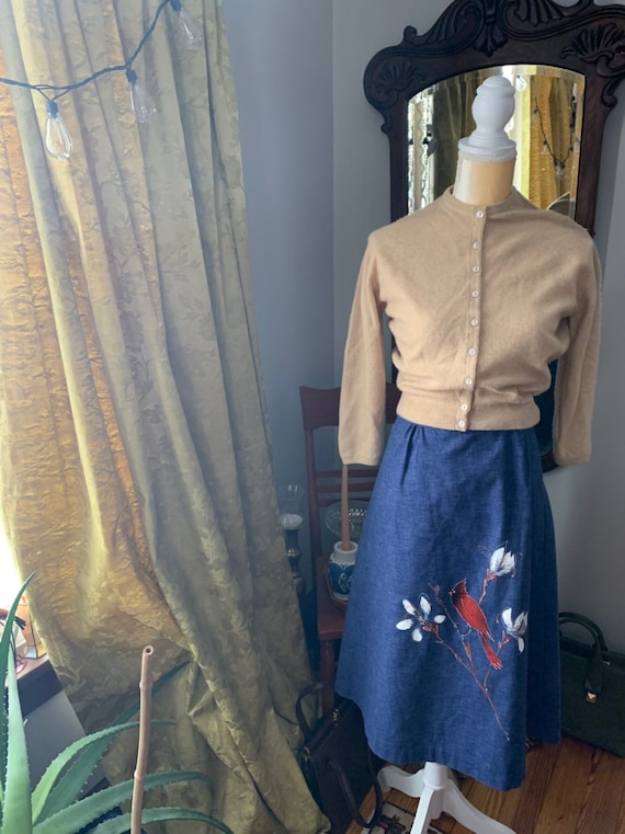 Vintage Bird Skirt, Novelty Cardinal Skirt, Vinta… - image 2